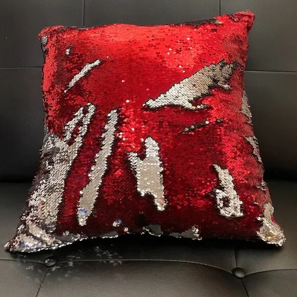 Red and Silver Sequin Pillow  25"x25"  Excellent Condition - Picture 2 of 6